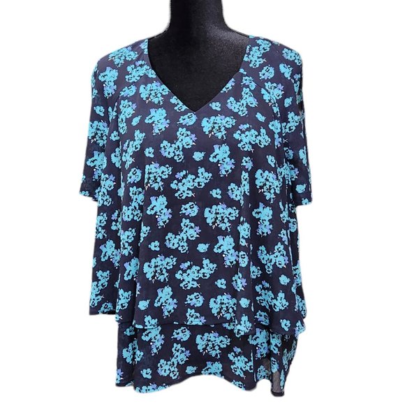 Juicy Couture Layered Ruffled V-Neck Black/Aqua/Purple Cold Shoulder Flowy Top - Picture 2 of 8